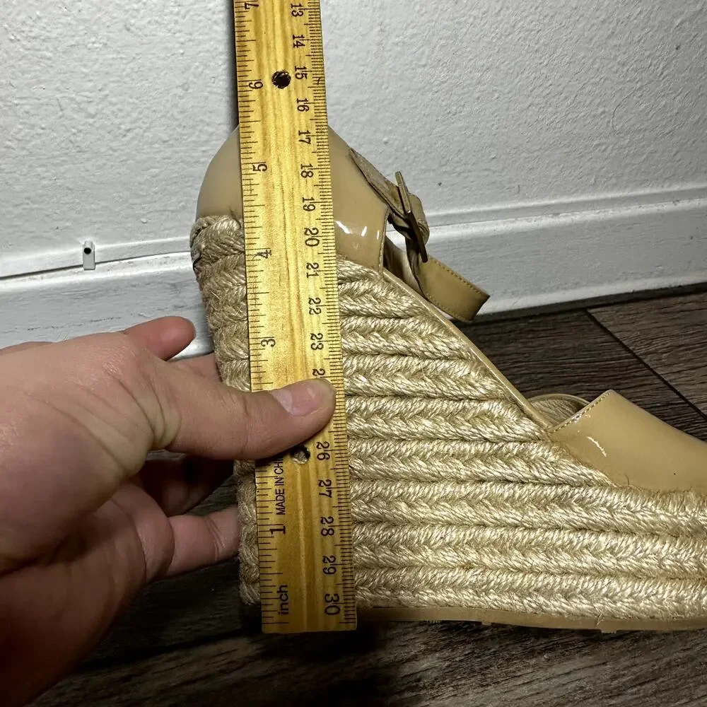Jimmy Choo Porto Espadrille Wedge Sandals Patent Crisscross Straps Tan 36.5 6